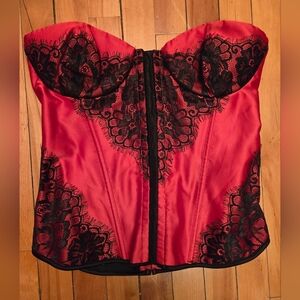 Red satin lace corset bustier – gothic vamp Y2K